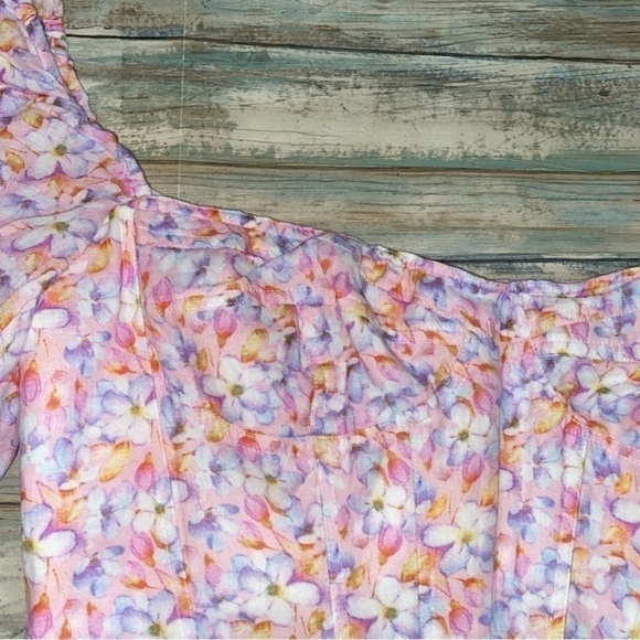 Bardot Kiah Pink Blossom Floral Puff Sleeve Corset Top - Picture 6 of 7